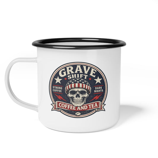 Grave Shift Enamel Camp Cup — Red, White & Blue